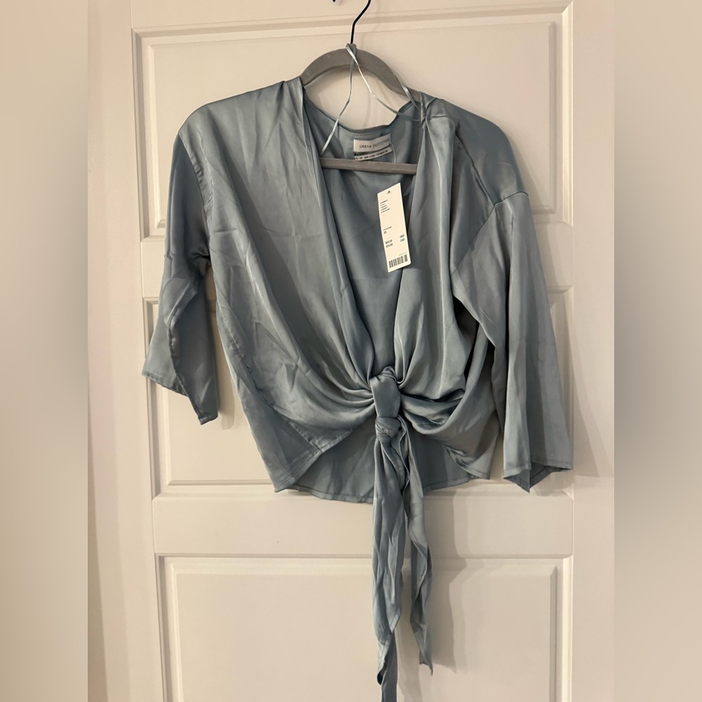 Urban Outfitters Slate Blue Tie-Front Blouse